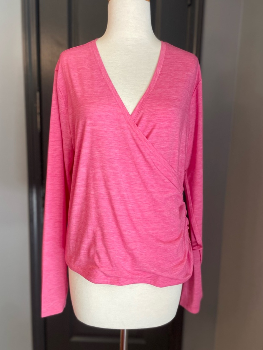 Apana Women’s Pink Faux Wrap-Front Long Sleeve Athletic Top